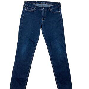 7 For All Mankind Women's Jeans Size 30 Skinny Dark Wash Denim with Paint Spots